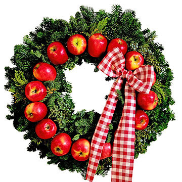 Apple and Pine Wreath With Plaid Bow