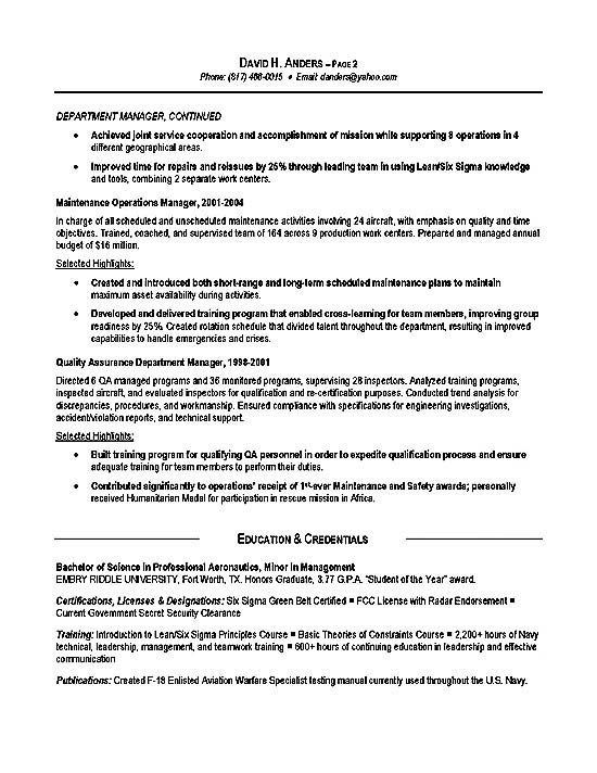 Operations Production Resume Example â Page 2