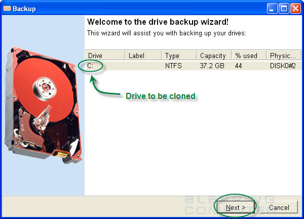 Drive backup wizard