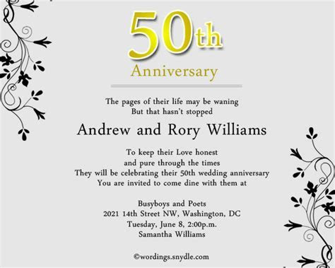 50th Wedding Anniversary Invitation Wording Samples In  