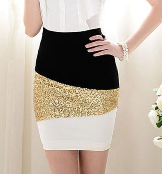 Black, white, gold skirt