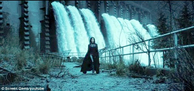 Spectacular: Kate is seen walking through wasteland by a waterfall, fighting off attackers and facing monsters in the trailer