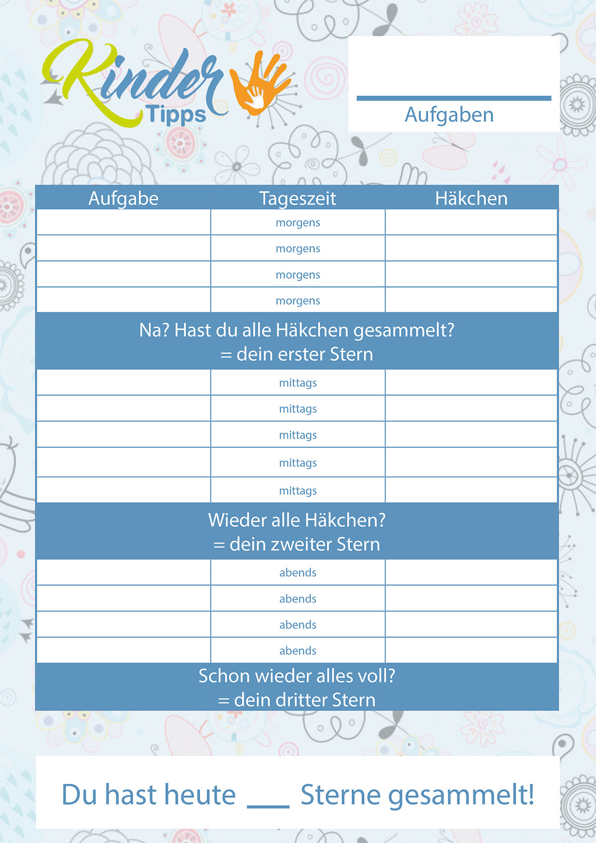 Belohnungssysteme für Kinder Vorlage zum Ausdrucken