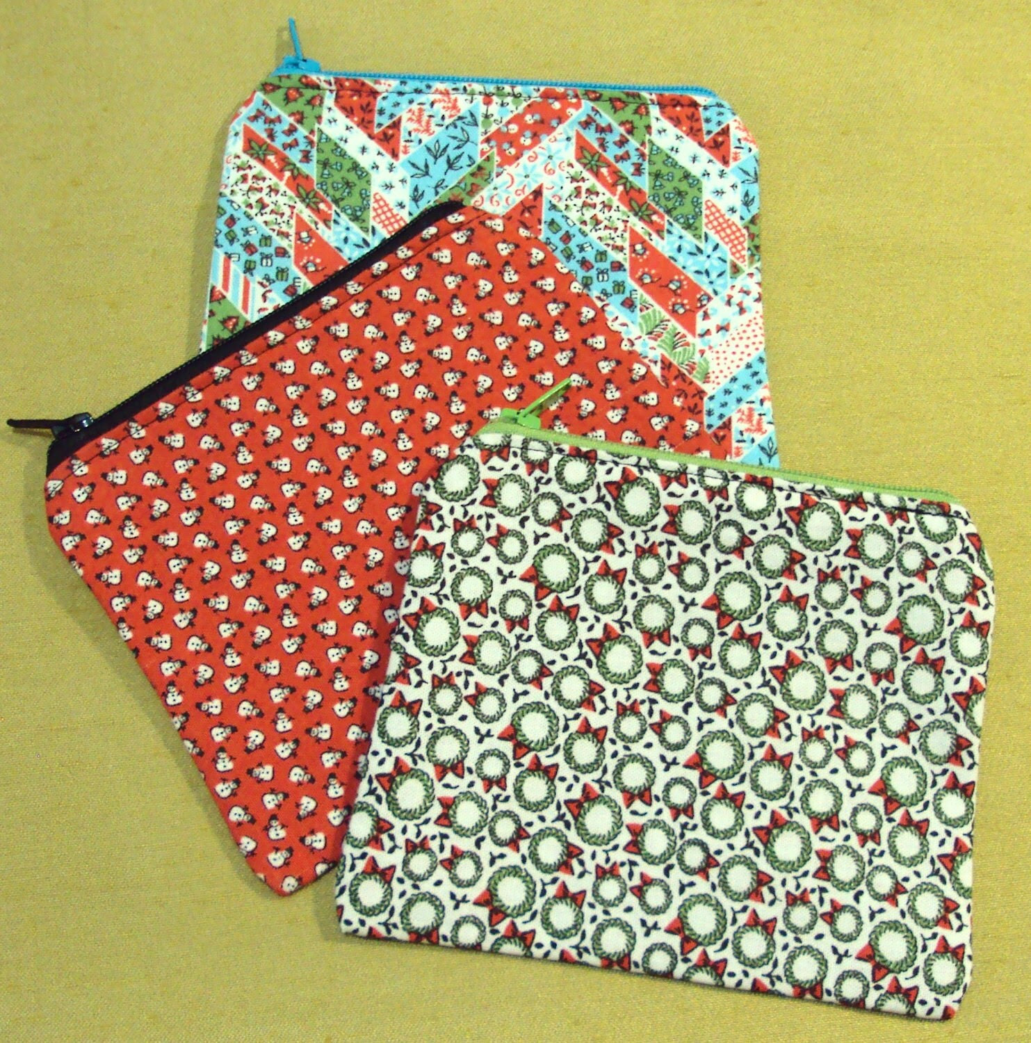 Christmas sale price Gift card or coin fabric bags set of 3 with zipper closure