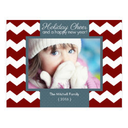 Holiday Cheer Chevron Photo Holiday Postcard