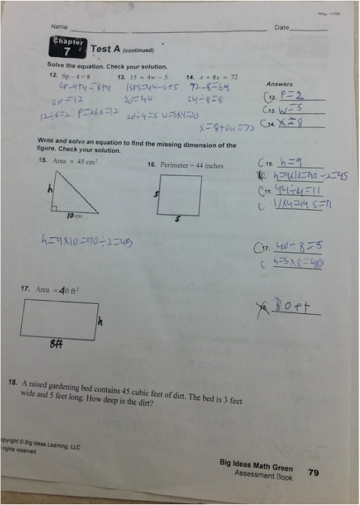 Big Ideas Math Green Assessment Book Answer Key