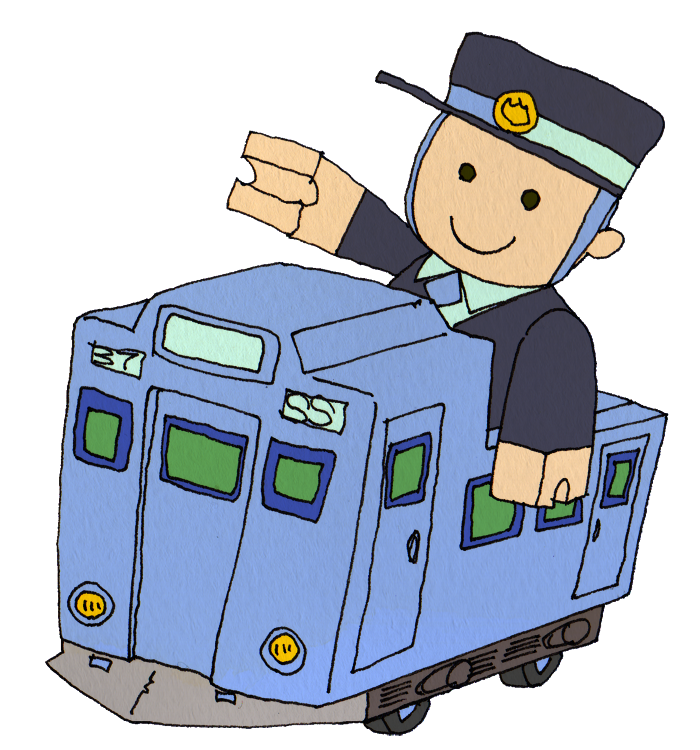車掌さんを乗せたおもちゃの電車のイラスト かわいいフリー素材が無料のイラストレイン