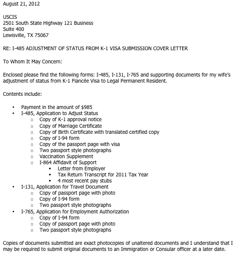 Cover Letter For I 751 Form