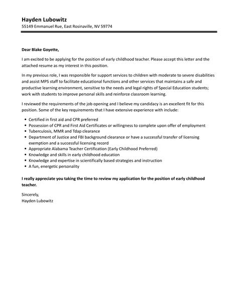  early childhood teacher cover letter velvet jobs