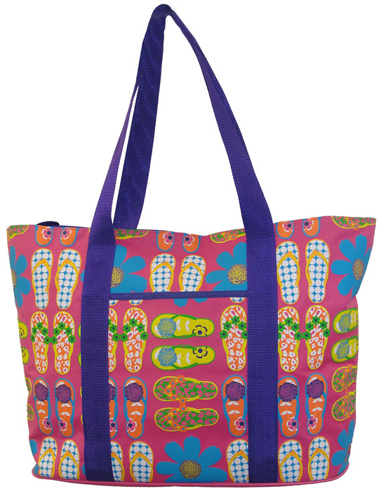 Flip-Flop Printed Polyester Beach Tote in Pink