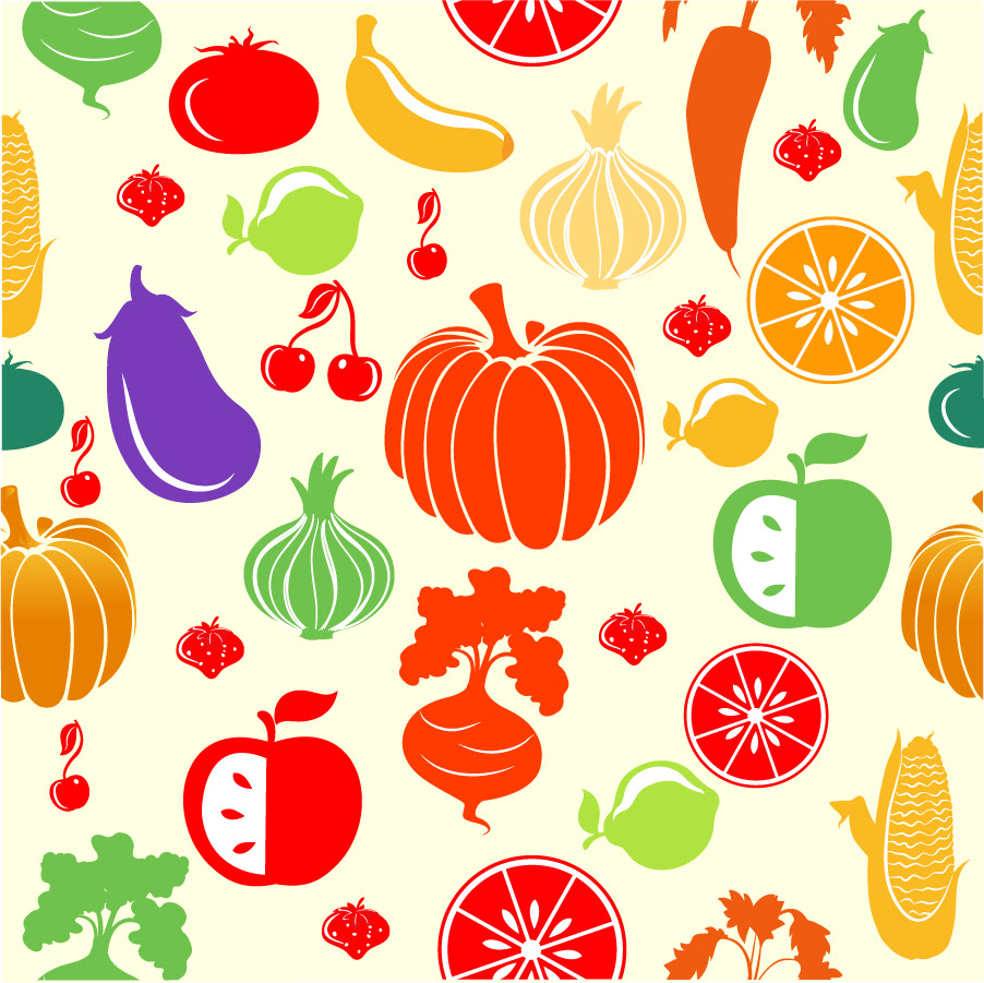 カラフルな果実と野菜のパターン Fruit and Vegetable Pattern イラスト素材