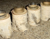 4 Piece Birch Bark Tea Lights for Rustic Country Farmhouse Wedding - Cabin Candle Holder Decor