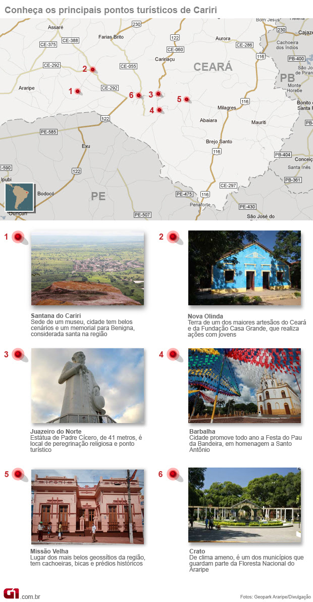 Mapa de turismo da Região do Cariri (Foto: Editoria de Arte / G1)