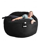6' Black Foam Beanbag Chair Huge Round SLACKER sack Microsuede like Love Sac XL