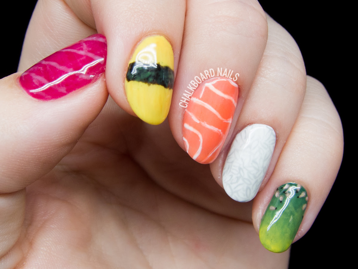 Sushi nail art by @chalkboardnails