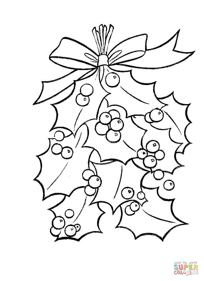 Download Holly Leaves With Bright Red Berries coloring page | Free Printable Coloring Pages
