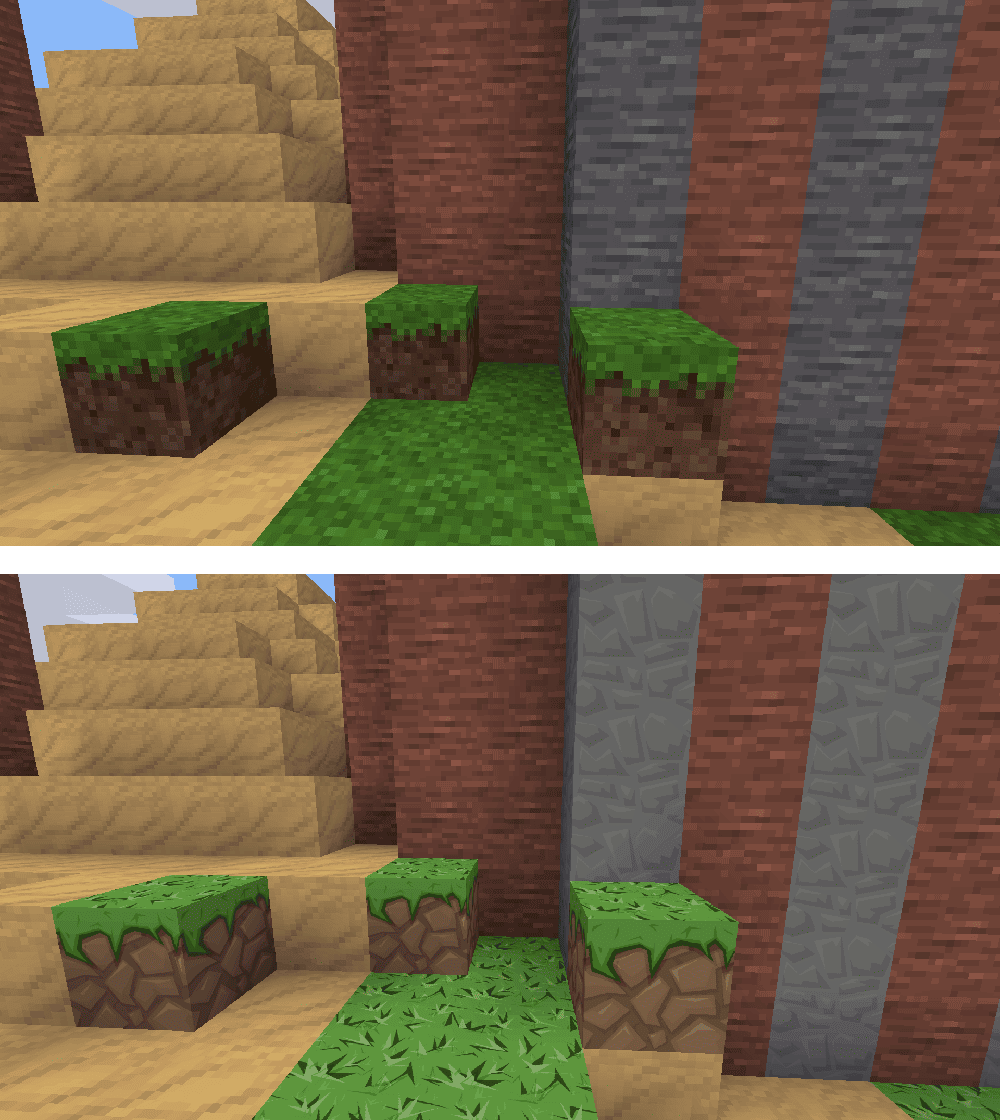 Minetoon doesn't even support the default game's desert stone and desert sand which have been in the default game for several years now.