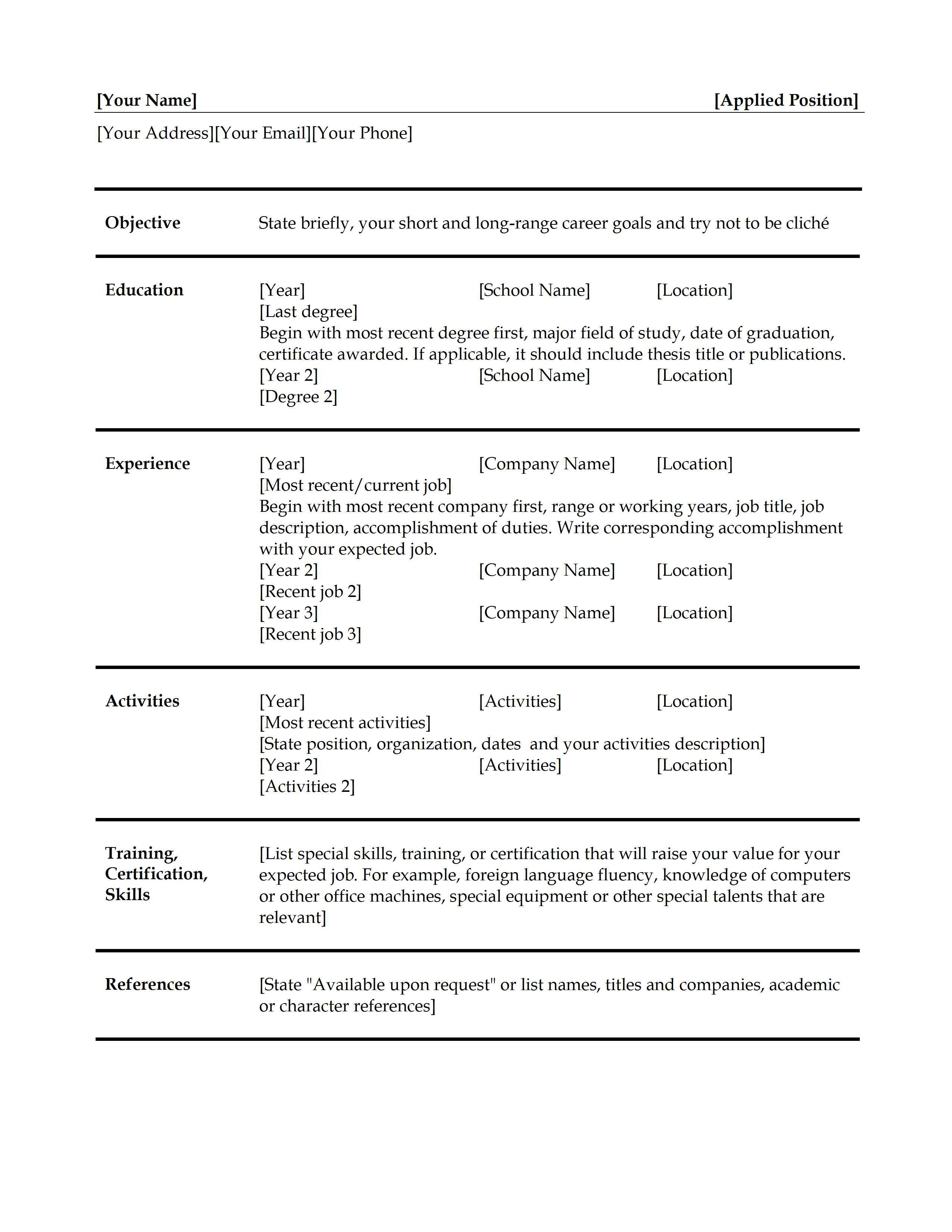 Basic Resume Templates Microsoft Word