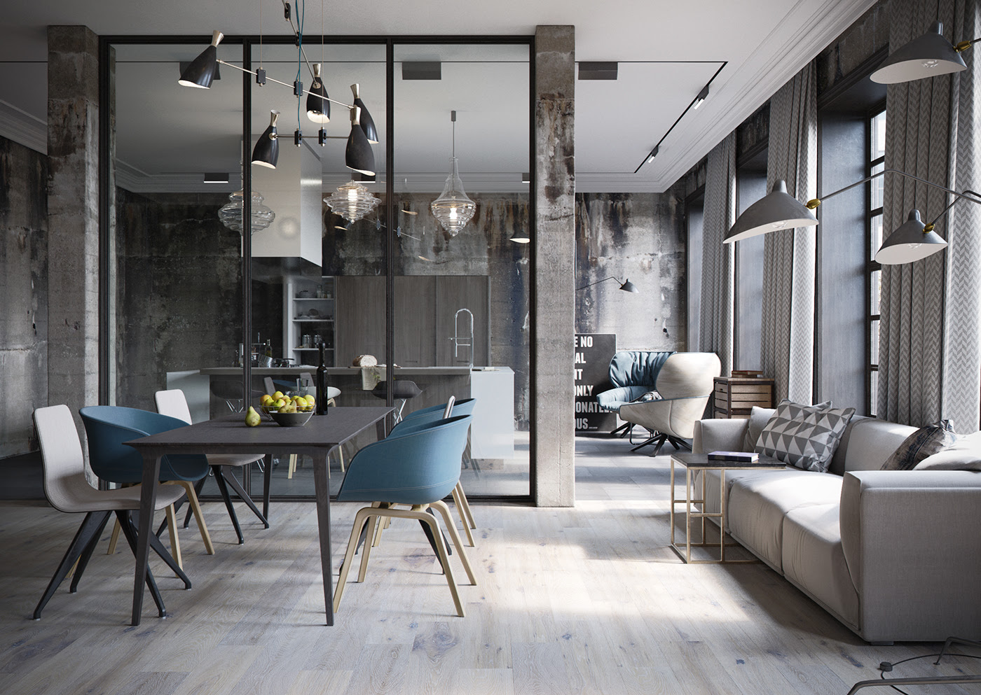 Dining Room Chandelier Brightens Up Industrial Loft Dining Room