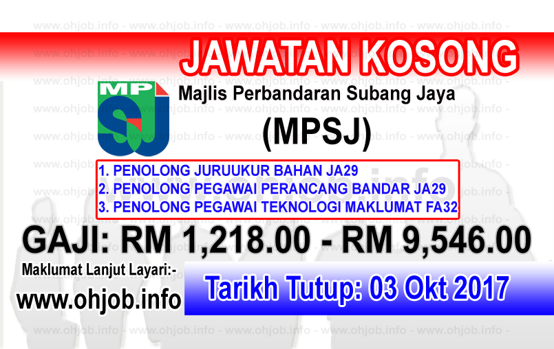 Jawatan Kerja Kosong MPSJ - Majlis Perbandaran Subang Jaya logo www.ohjob.info oktober 2017