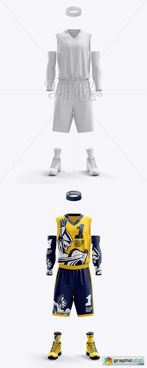 Download Men's Full Basketball Kit with V-Neck Jersey Mockup (Front ...