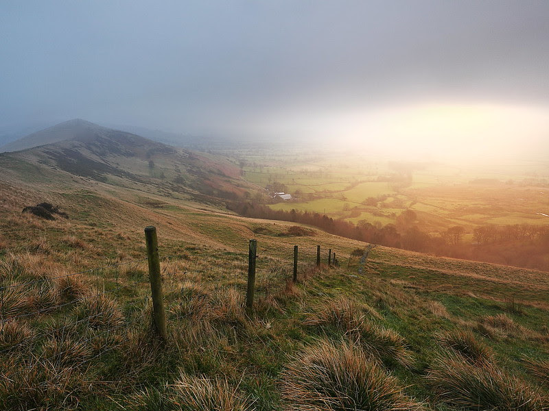 A photo of beautiful light on Mam Tor and the Great Ridge between Edale and Castleton, in the Hope Valley, in the Derbyshire Peak District.