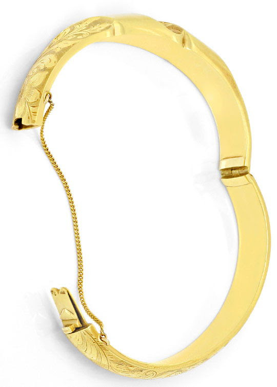 Foto 4, GELBGOLD GOLDARMREIF FLORALE GRAVUR SICHERHEITSKETTCHEN, K2509