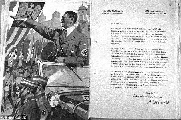 Fan mail: A decorative telegram to Hitler declaring 'loyalty and love' sent in 1937 from a Dr Otto Hellmuth