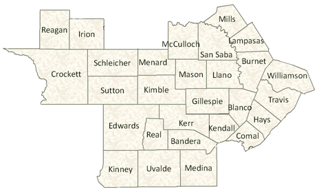 Texas Hill Country Counties Map
