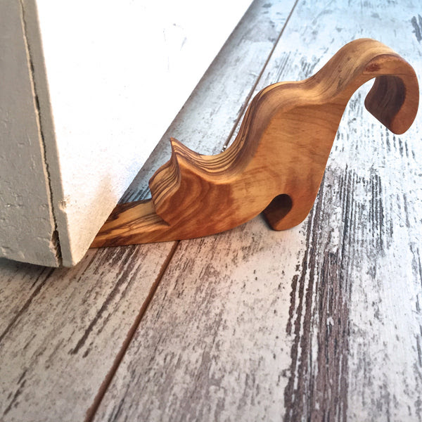 Wooden Door Stopper, Handmade, Cat Design You have the option to create a design for the front and back of the fabric door stop, as well.