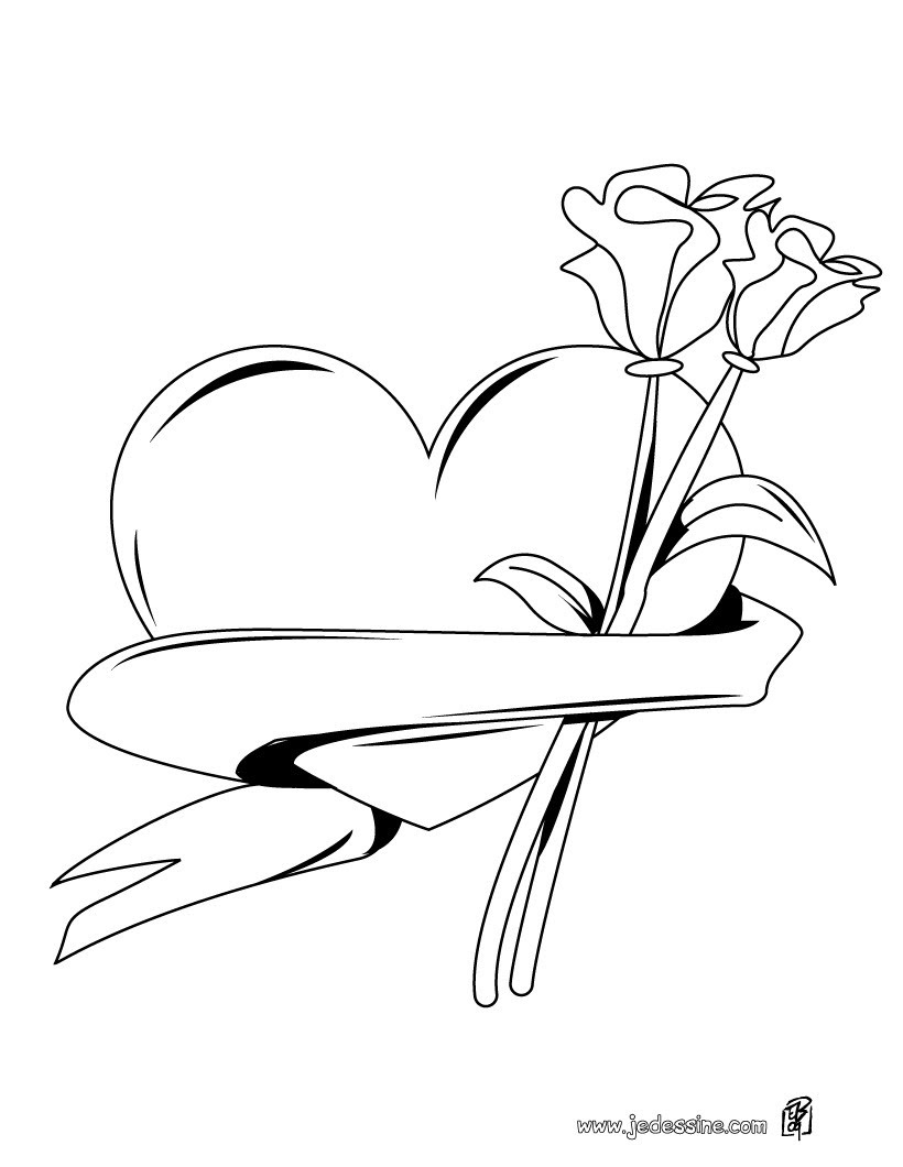 Coloriage d un coeur et d une rose