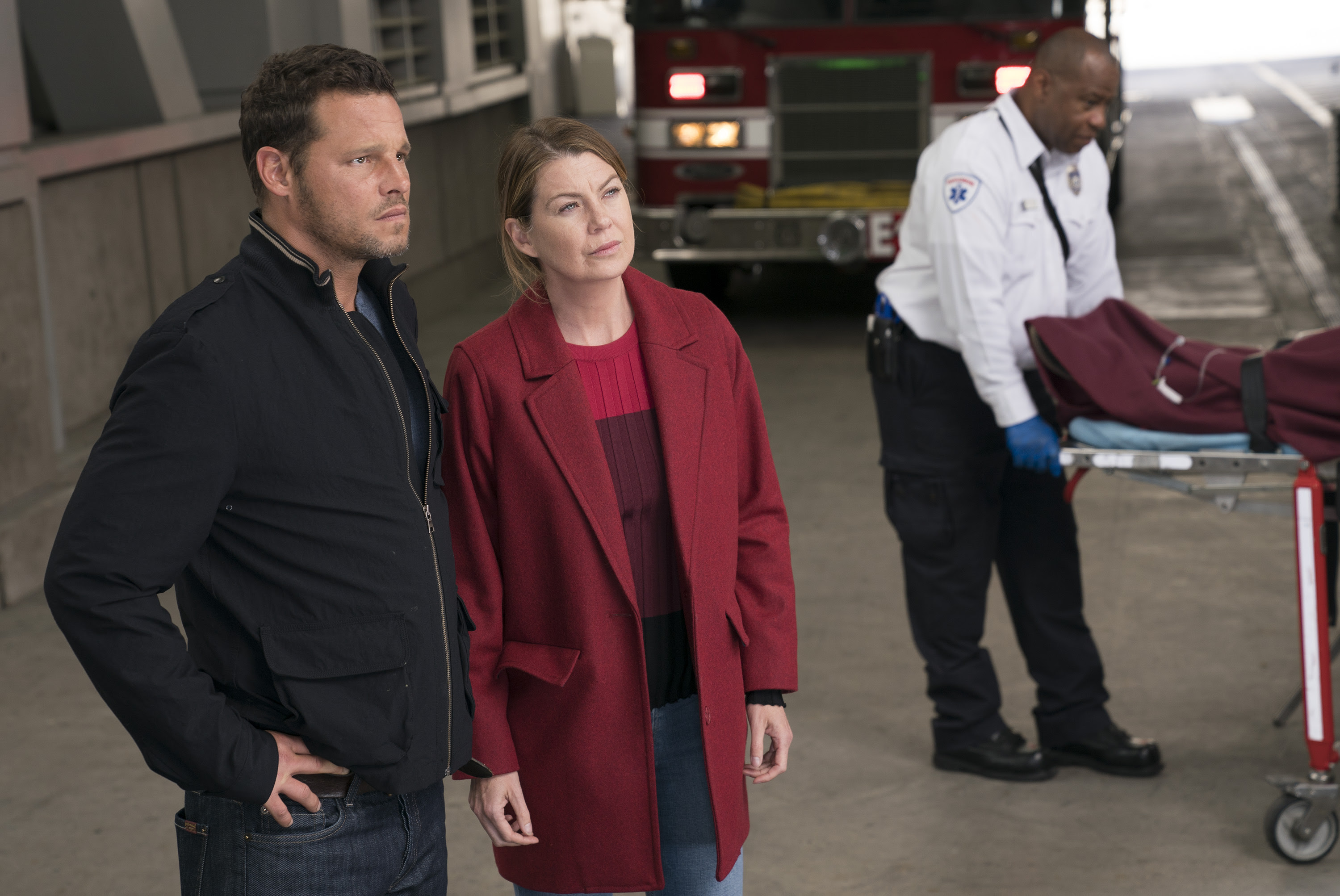 GREY'S ANATOMY - "Who Lives, Who Dies, Who Tells Your Story" - After a roller coaster car falls off the track at the county fair, the doctors at Grey Sloan tend to patients who spark memories about ghosts from their past, on a special 300th episode of "Grey's Anatomy," THURSDAY, NOV. 9 (8:00-9:00 p.m. EST), on The ABC Television Network. (ABC/Mitch Haaseth)JUSTIN CHAMBERS, ELLEN POMPEO