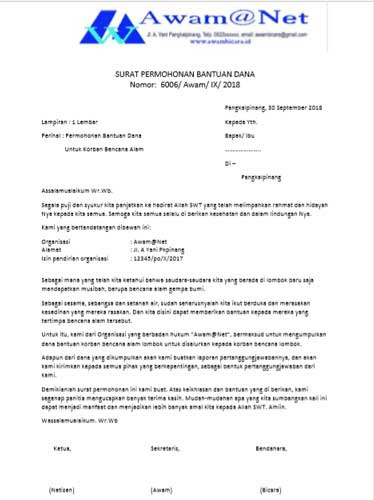 Contoh Surat Pengajuan Proposal  modejasela
