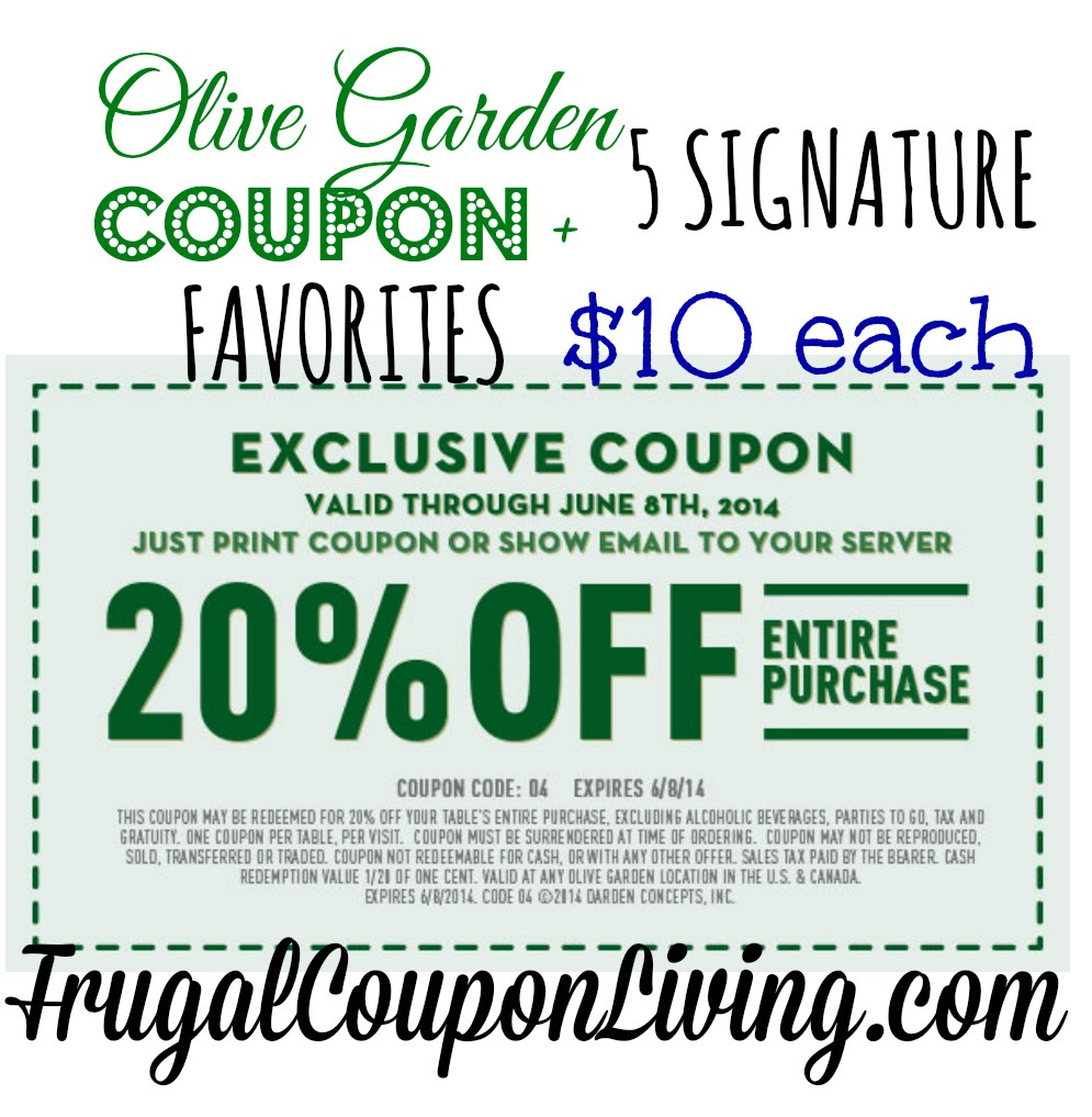 Olive Garden Coupon |20% OFF the Entire Table + $10 Favorites