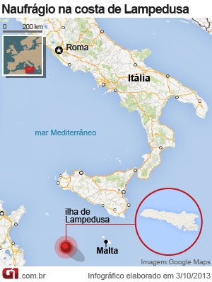 Mapa naufrágio lampedusa (Foto: Arte/G1)