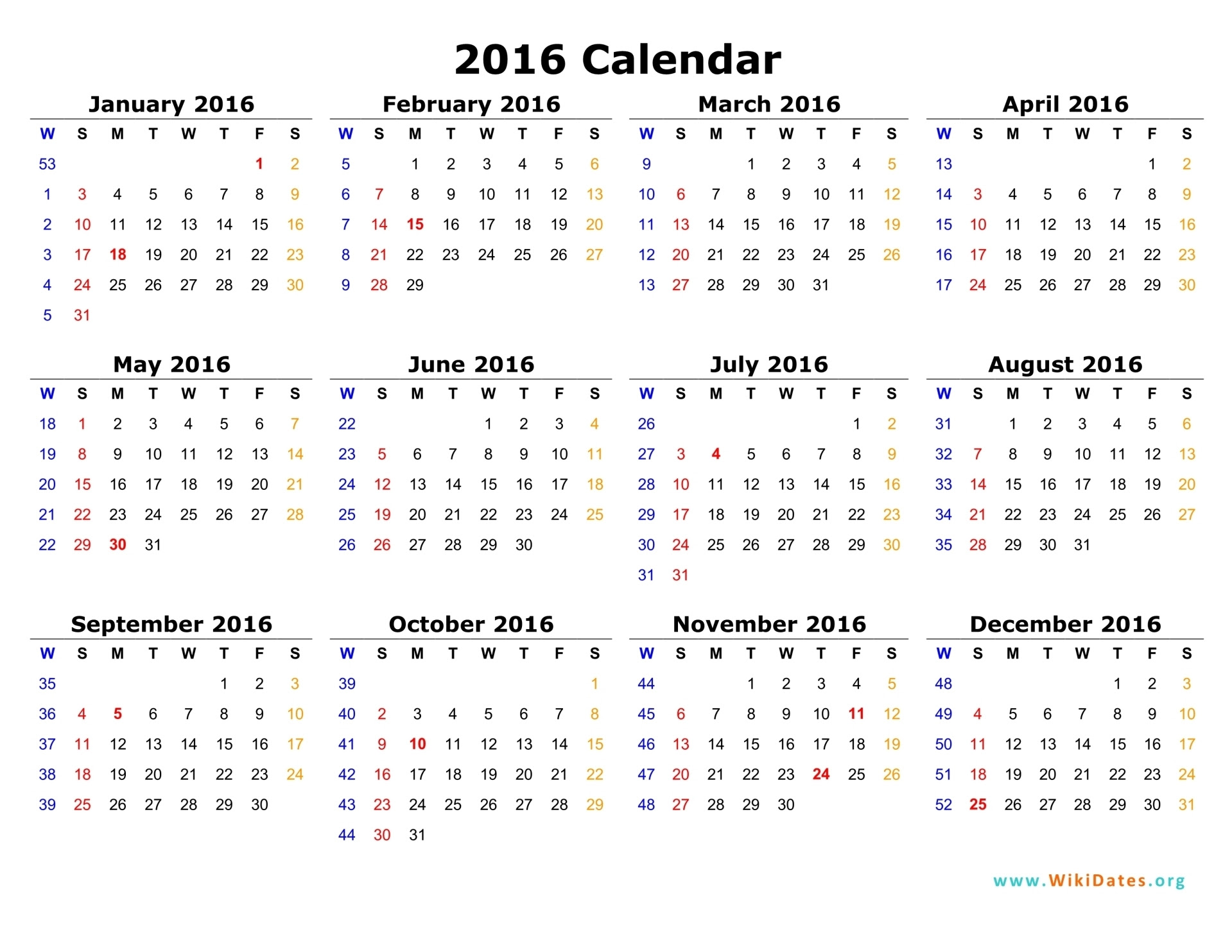 Calendar 2016
