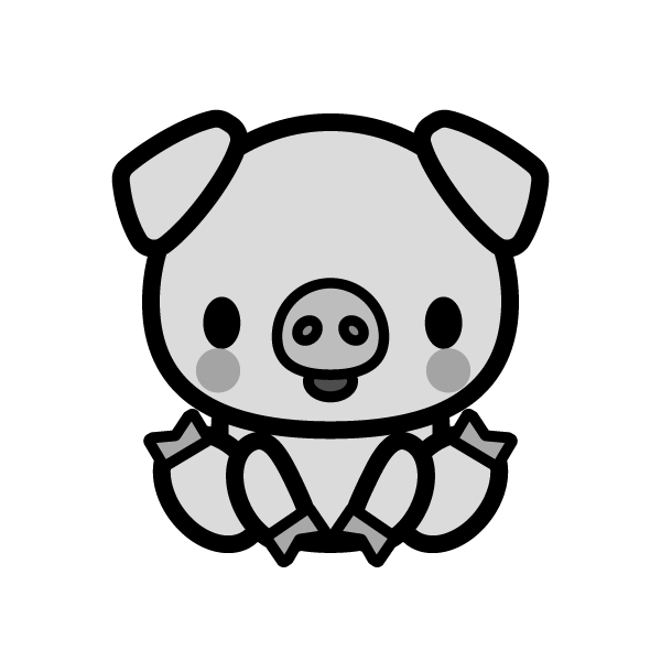 モノクロでかわいい豚の無料イラスト 商用フリー オイデ43