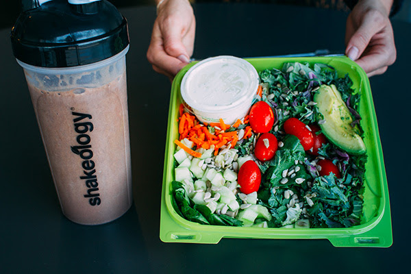 Shakeology and a healthy salad