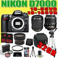 Nikon D7000 16.2MP DX-Format CMOS Digital SLR w/ 18-105mm f/3.5-5.6 AF-S DX VR ED + 18-55 f/3.5-5.6G AF DX VR Nikkor Lenses 32GB Wide Angle DavisMAX Super Bundle