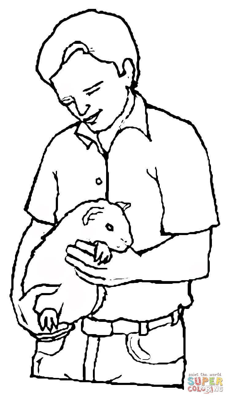 Ausmalbild: Mann mit Meerschweinchen | Ausmalbilder ...