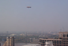 Goodyear Blimp passes Canary Wharf