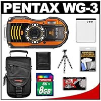 Pentax WG-3 Shock & Waterproof Digital Camera with 8GB Card + Battery + Case + Flex Tripod + Kit