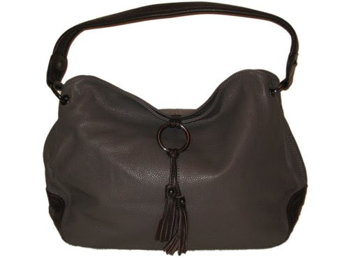 Soft Italian Leather Ring Detailed Shoulder Bag Grey  &  Brown