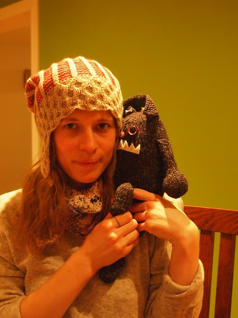 Hannah wearing Raxture and hugging her Monster