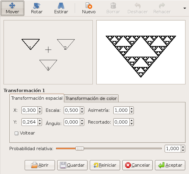 Opciones para el filtro Fractal IFS