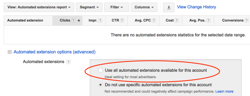 AdWords automated extensions