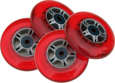 4 RED Wheels W/Abec 7 Bearings for RAZOR SCOOTERS 100mm