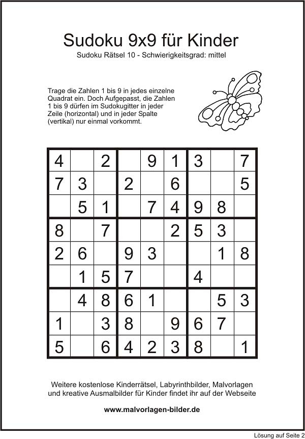 Sudoku 9x9 zum Ausdrucken mit Lösung als PDF Datei