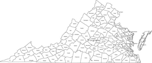 Digital Va Map With Counties Black White