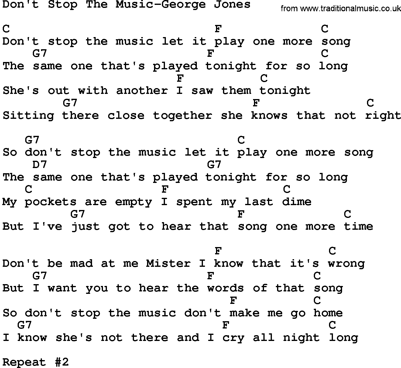 Country Music Don T Stop The Music George Jones Lyrics And Chords